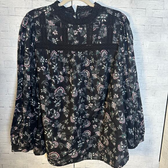 Lane Bryant womens blouse cottagecore eyelet ribbon embroidered bohemian plus SZ - Picture 1 of 10